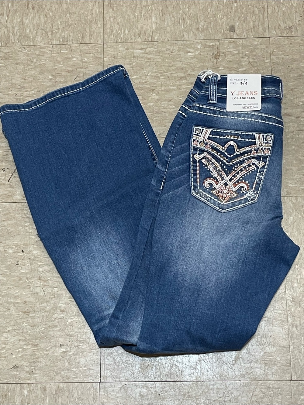 Y Jeans Women's Embellished Rhinestone Pocket Stretch Denim Blue Jeans Size 3